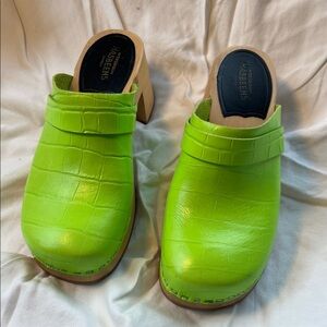 Swedish Hasbeens Neon Green Mules size 7